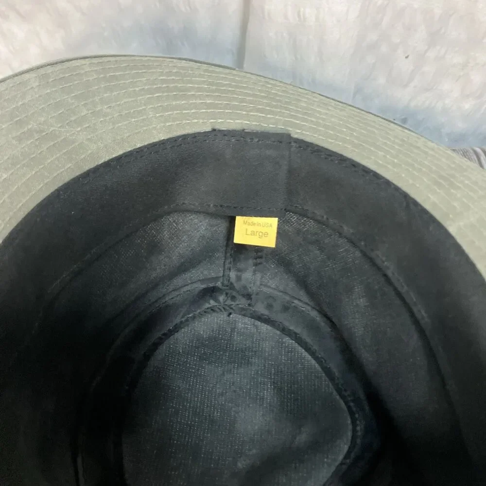 VTG SAGE Oilskin (waxed Cotton) Outback Safari Hat USA Leather Band L - Picture 9 of 11